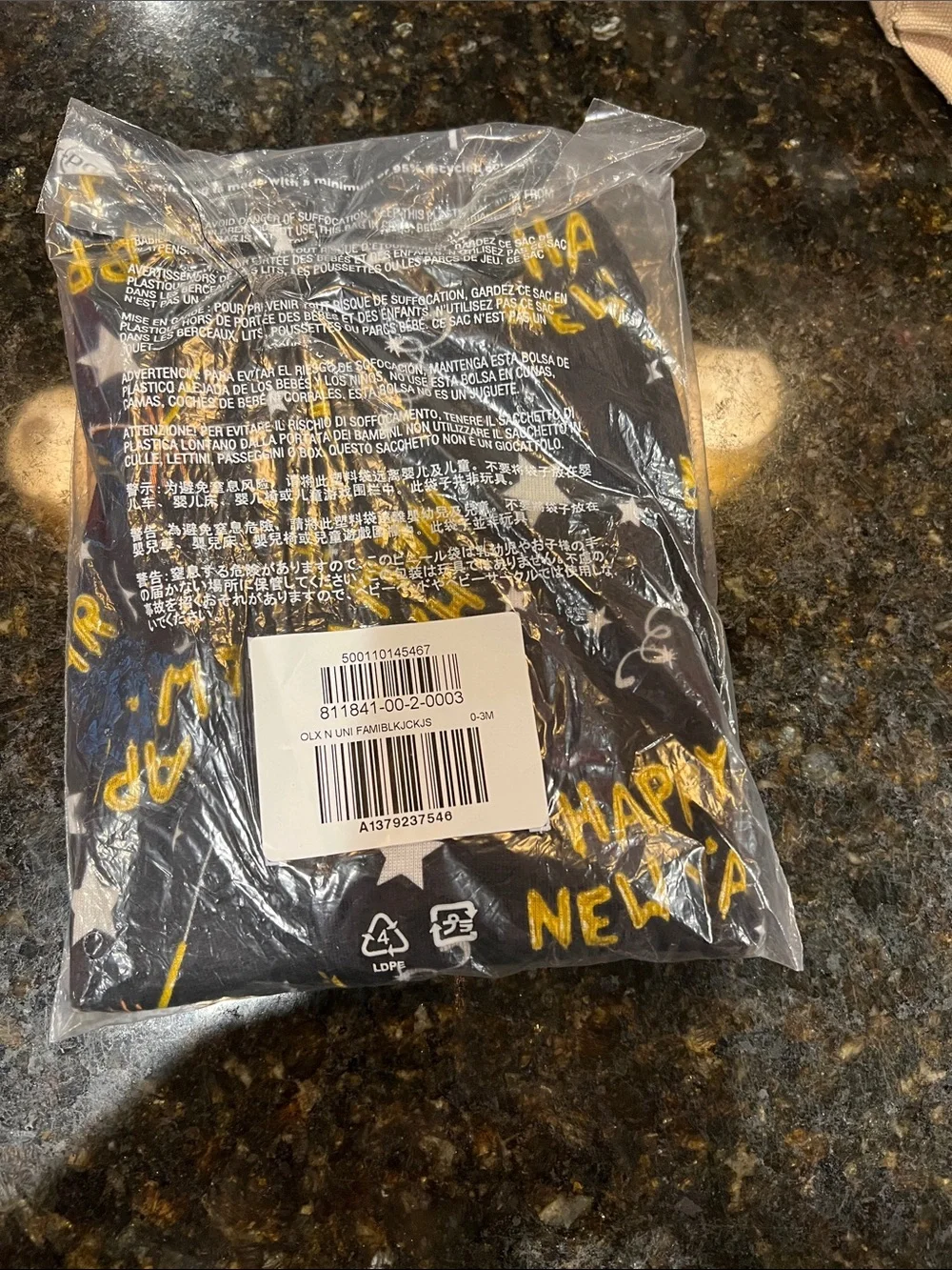 Old Navy Black Footed One-Piece with Gold and White New Year Print size 0-3